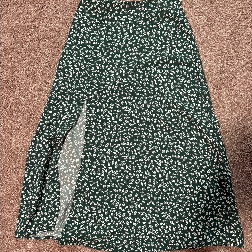 SHEIN Dark Green Floral A-Line Skirt